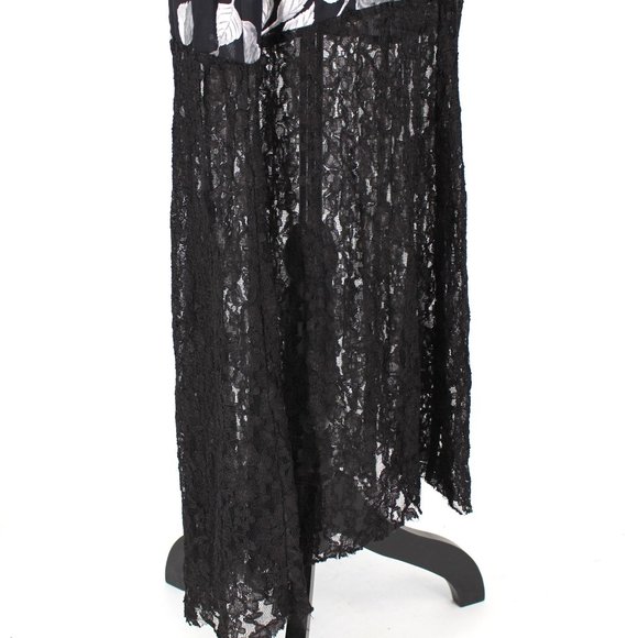 Reformation Black White Floral Lace Trim Hem Satin Maxi Sheath Dress XS Small - Picture 3 of 8